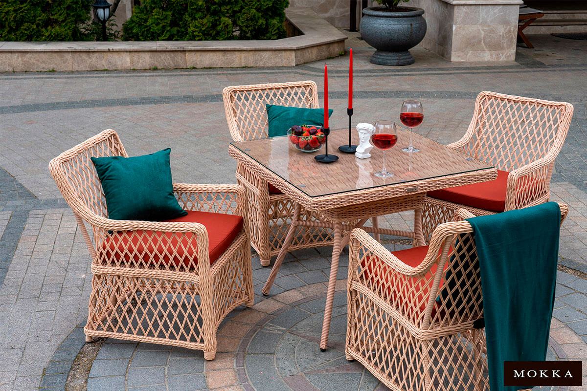 Комплект плетеной  мебели MOKKA VILLA ROSA (4 кресла) + 4 подушки