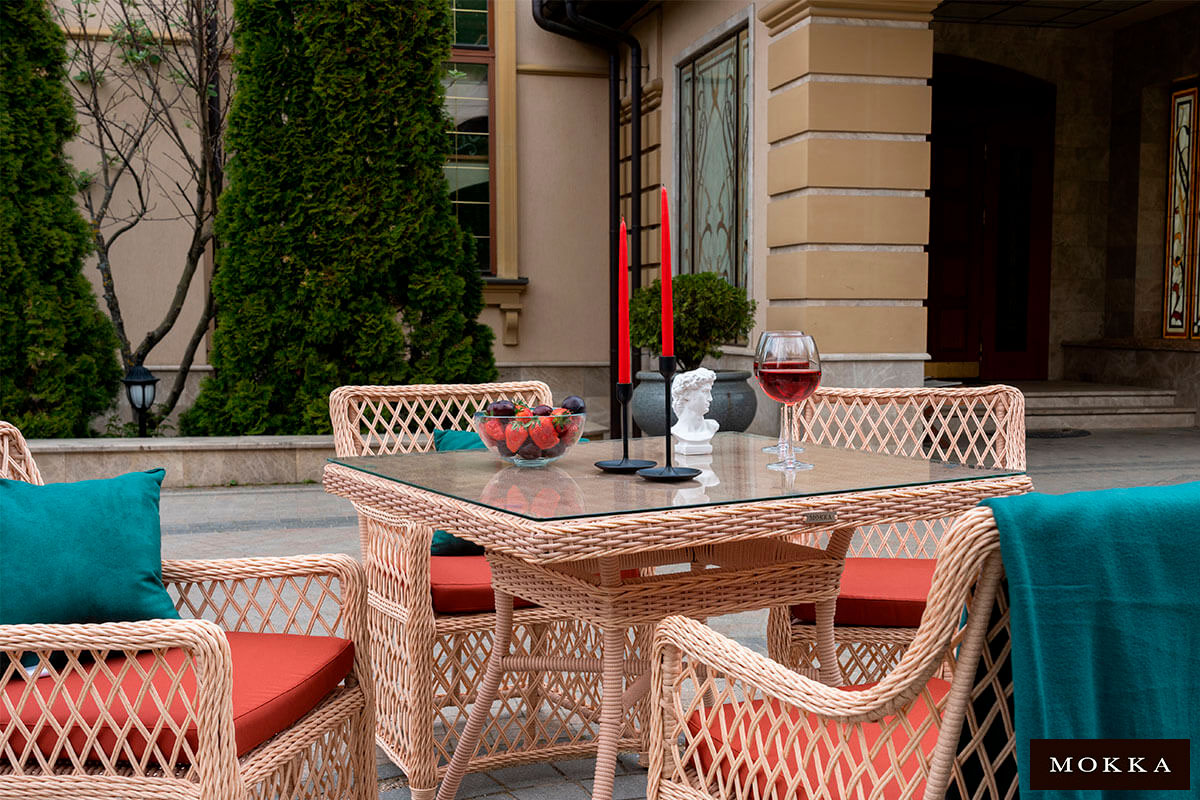 Комплект плетеной  мебели MOKKA VILLA ROSA (4 кресла) + 4 подушки