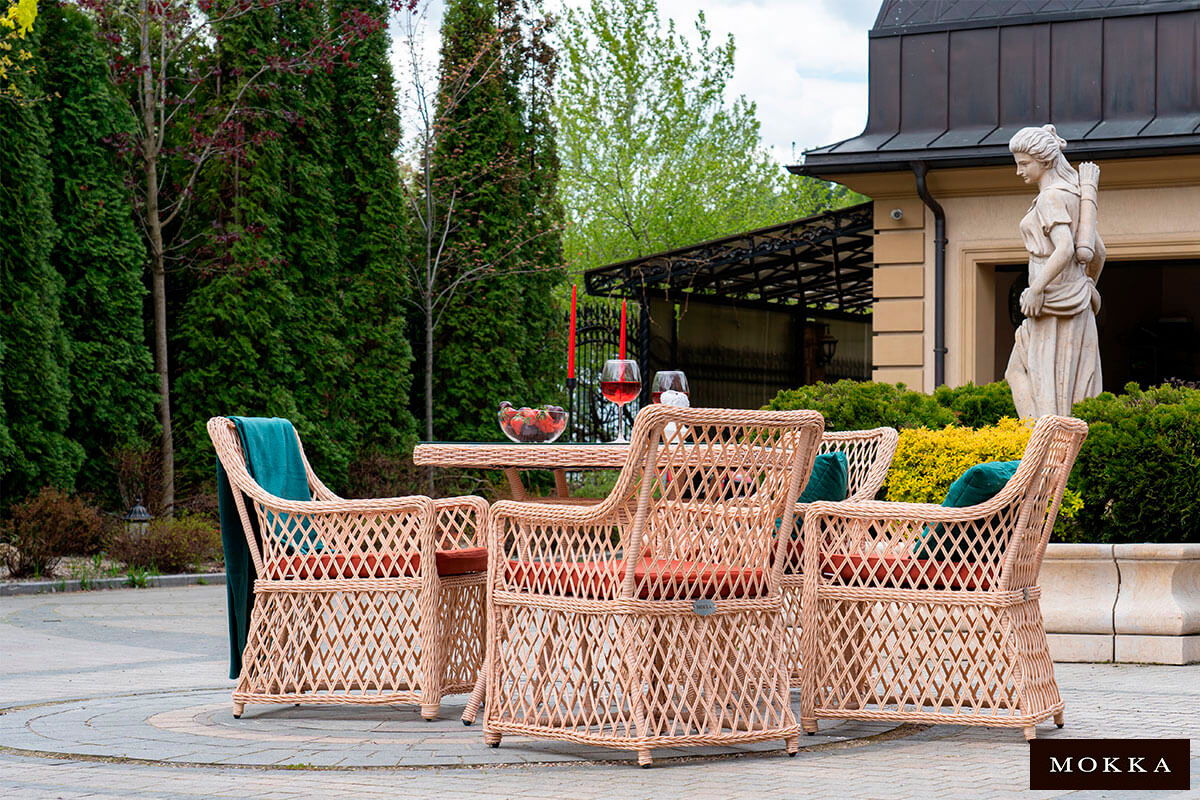 Комплект плетеной  мебели MOKKA VILLA ROSA (4 кресла) + 4 подушки