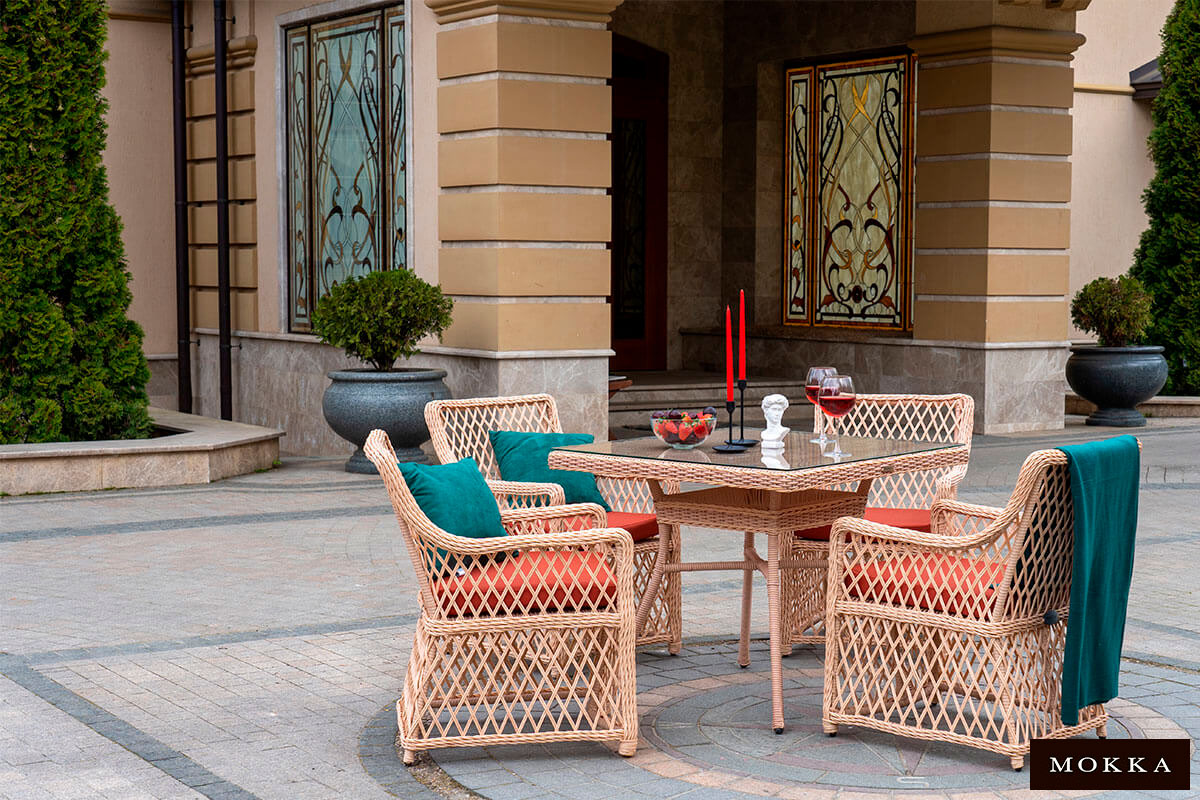 Комплект плетеной  мебели MOKKA VILLA ROSA (4 кресла) + 4 подушки
