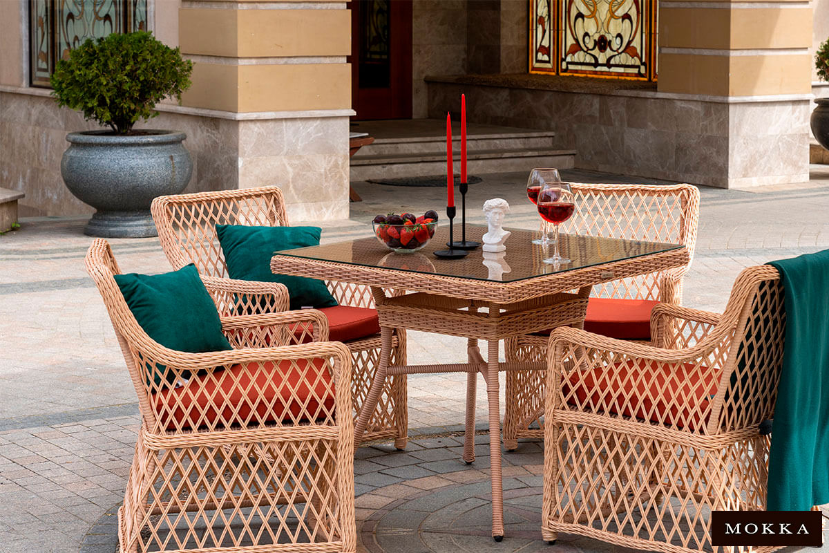 Комплект плетеной  мебели MOKKA VILLA ROSA (4 кресла) + 4 подушки