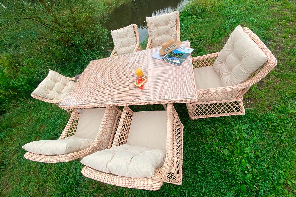 Плетеная мебель для террасы MOKKA VILLA ROSA (на 6 персон) + 12 подушек