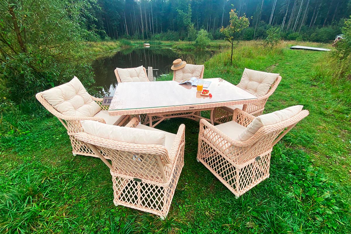 Плетеная мебель для террасы MOKKA VILLA ROSA (на 6 персон) + 12 подушек